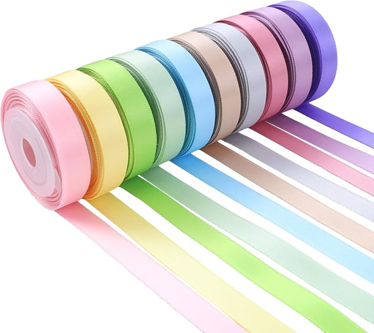 Pastel Rainbow Ribbon Pastel Ribbon Assortment Satin Rainbow Colored Ribbon 3/8" X 50 Yards Pastel Ribbons for Crafts Thin Ribbon for Gift Wrapping Party Decoration DIY Handmade Hair Bows